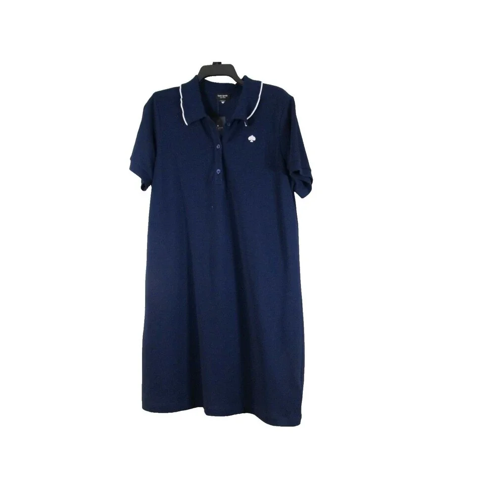 NWT Kate Spade New York Ruffle Logo Polo Dress Navy Blue Size Large